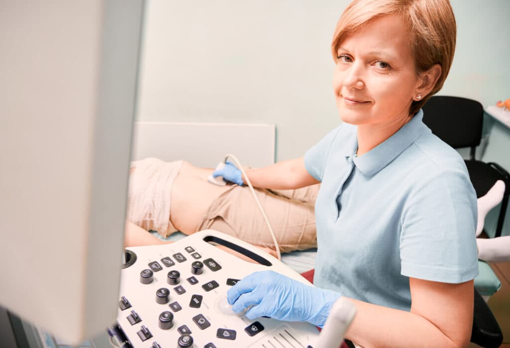 Ultrasound-guided injection for diabetes-related pain showing precise needle placement using ultrasound imaging
